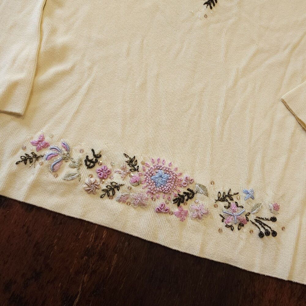 VINTAGE y2k floral embroidered beaded knit top boho cottage size m pastel fairy - Picture 8 of 8